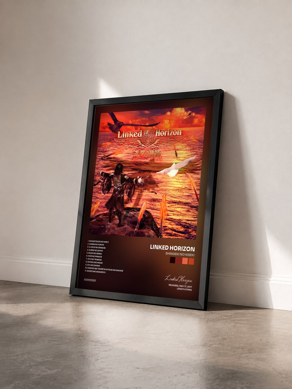 #noir Tableau de l'album Shingeki no Kiseki de Linked Horizon vu de trois quarts, cadre noir
