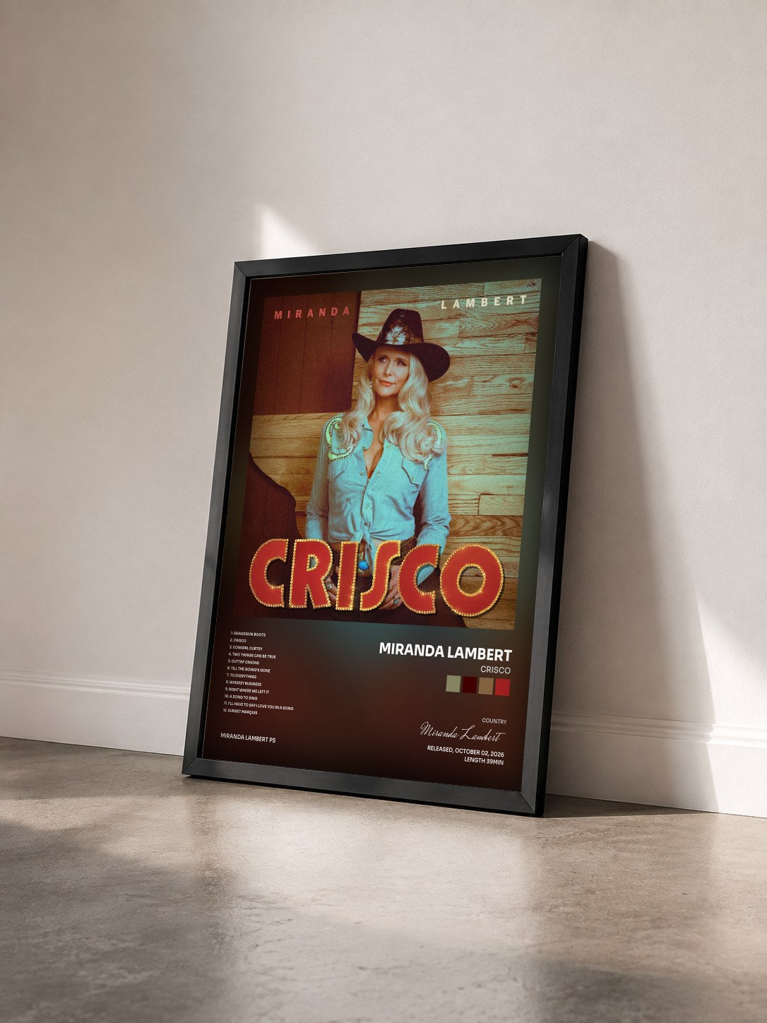 #noir Tableau de l'album Crisco de Miranda Lambert vu de trois quarts, cadre noir