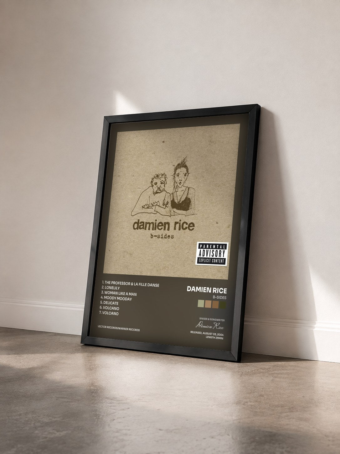 #noir Tableau de l'album B-Sides de Damien Rice vu de trois quarts, cadre noir