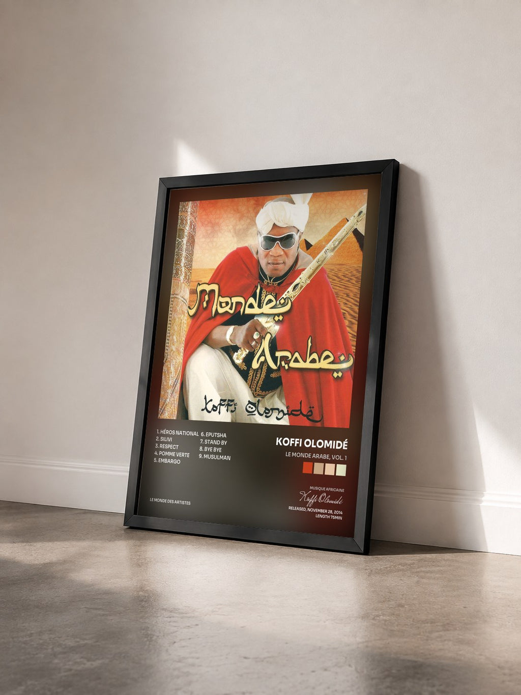 #noir Tableau de l'album Le monde arabe, vol. 1 de Koffi Olomidé vu de trois quarts, cadre noir