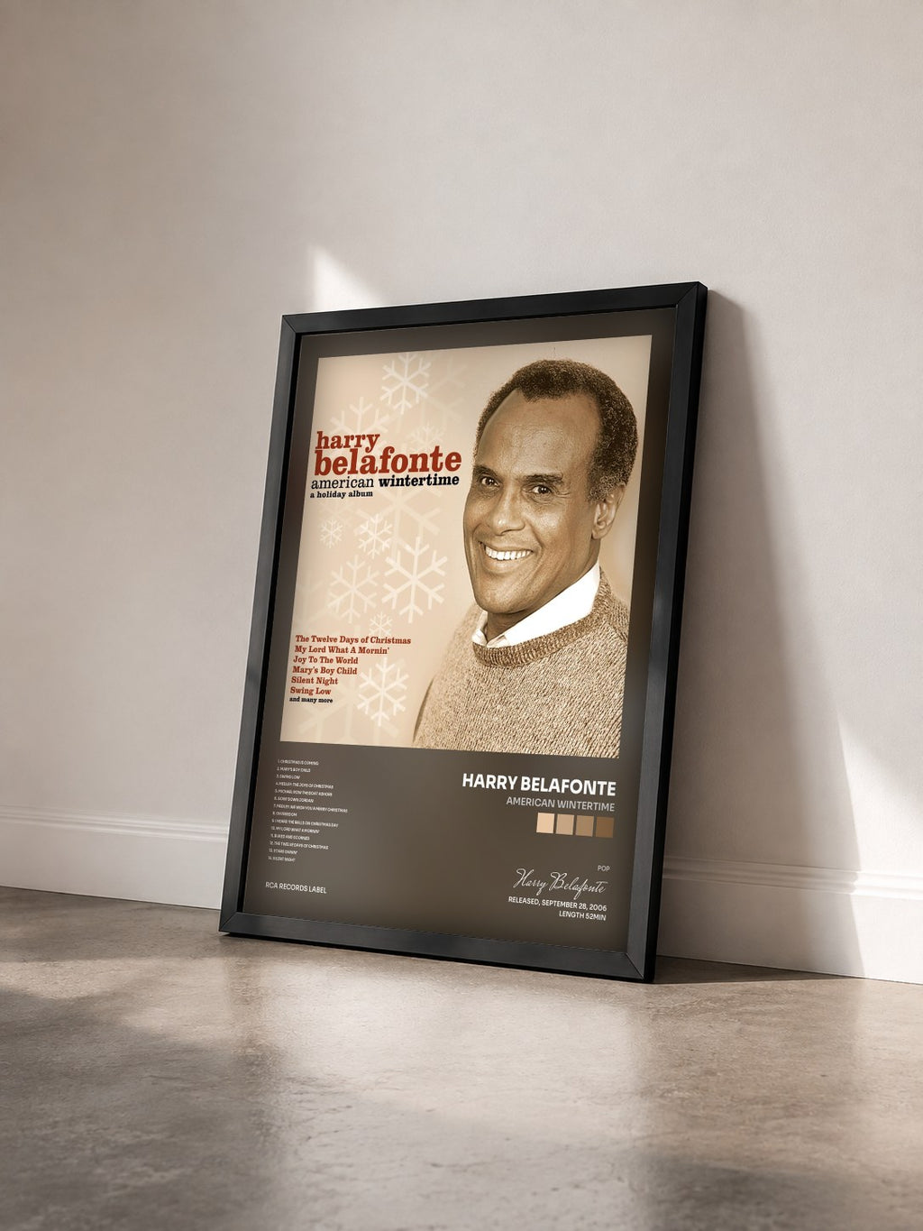 #noir Tableau de l'album American Wintertime de Harry Belafonte vu de trois quarts, cadre noir