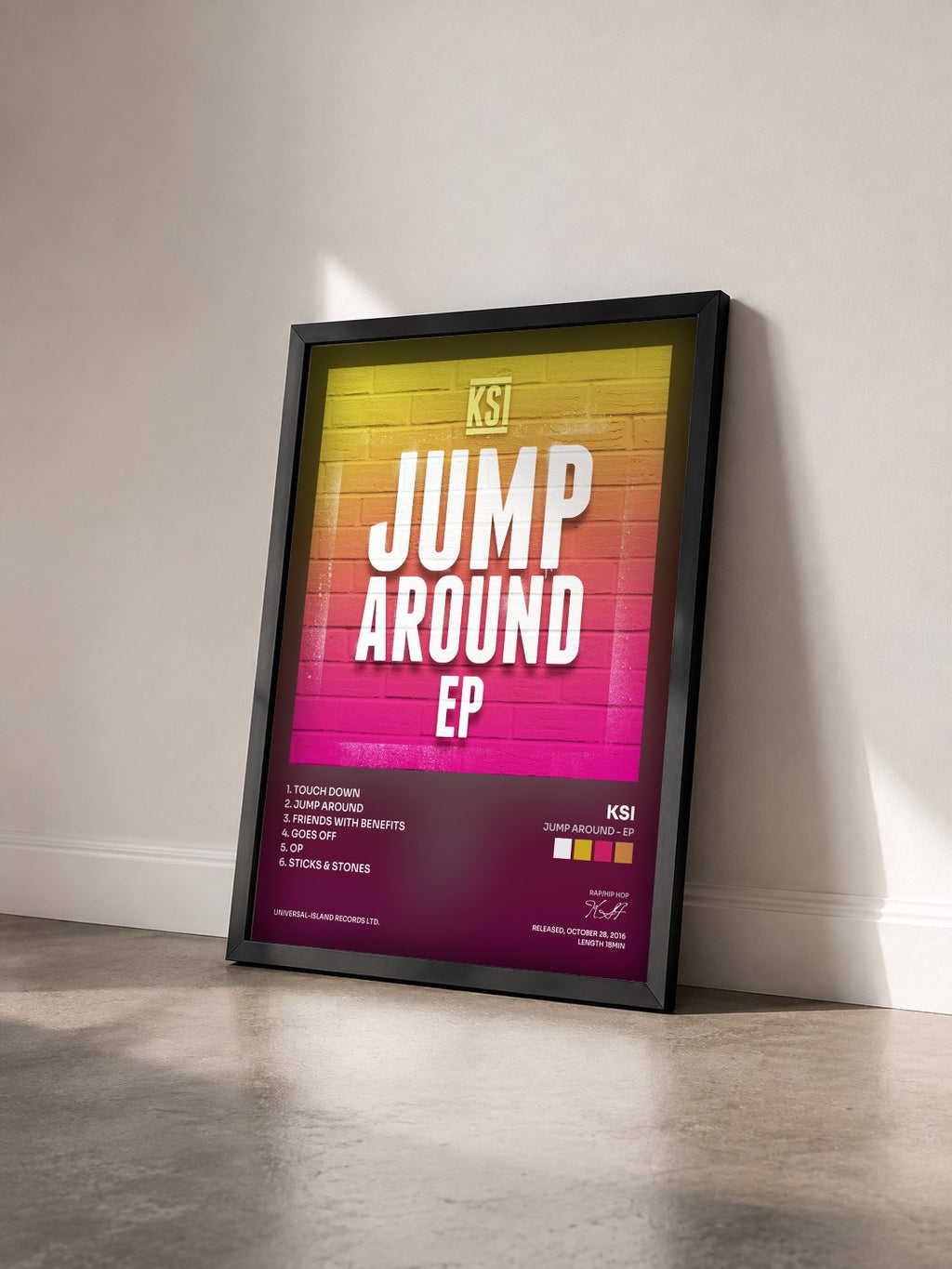 #noir Tableau de l'album Jump Around - EP de KSI vu de trois quarts, cadre noir