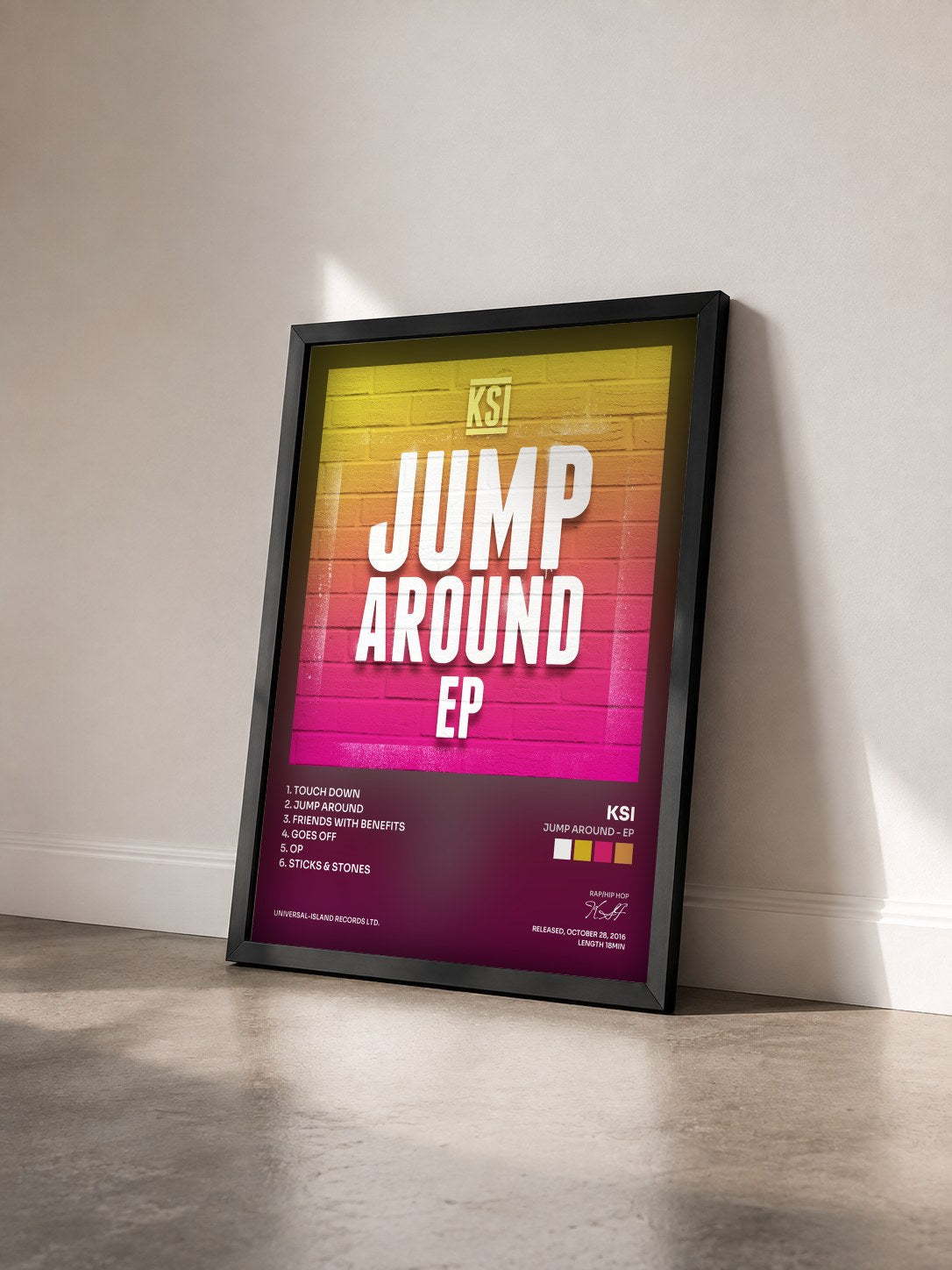 #noir Tableau de l'album Jump Around - EP de KSI vu de trois quarts, cadre noir
