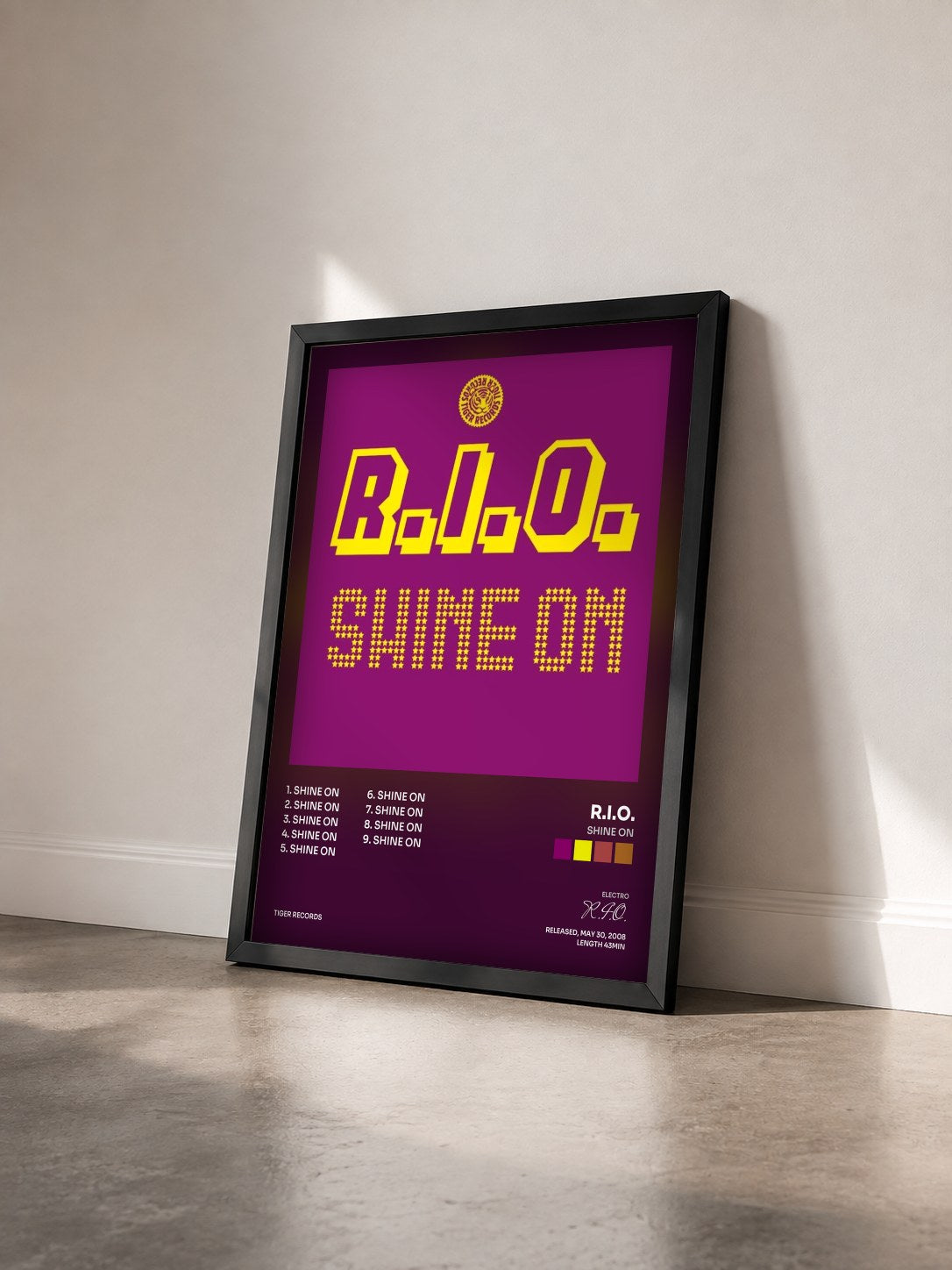 #noir Tableau de l'album Shine on de R.I.O. vu de trois quarts, cadre noir