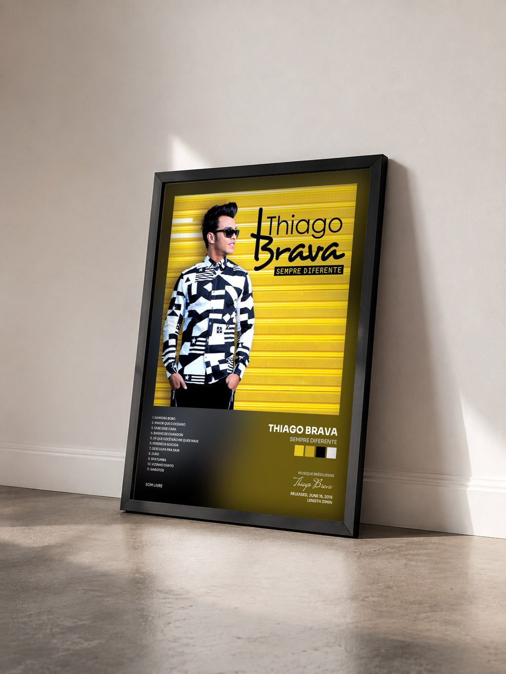 #noir Tableau de l'album Sempre Diferente de Thiago Brava vu de trois quarts, cadre noir
