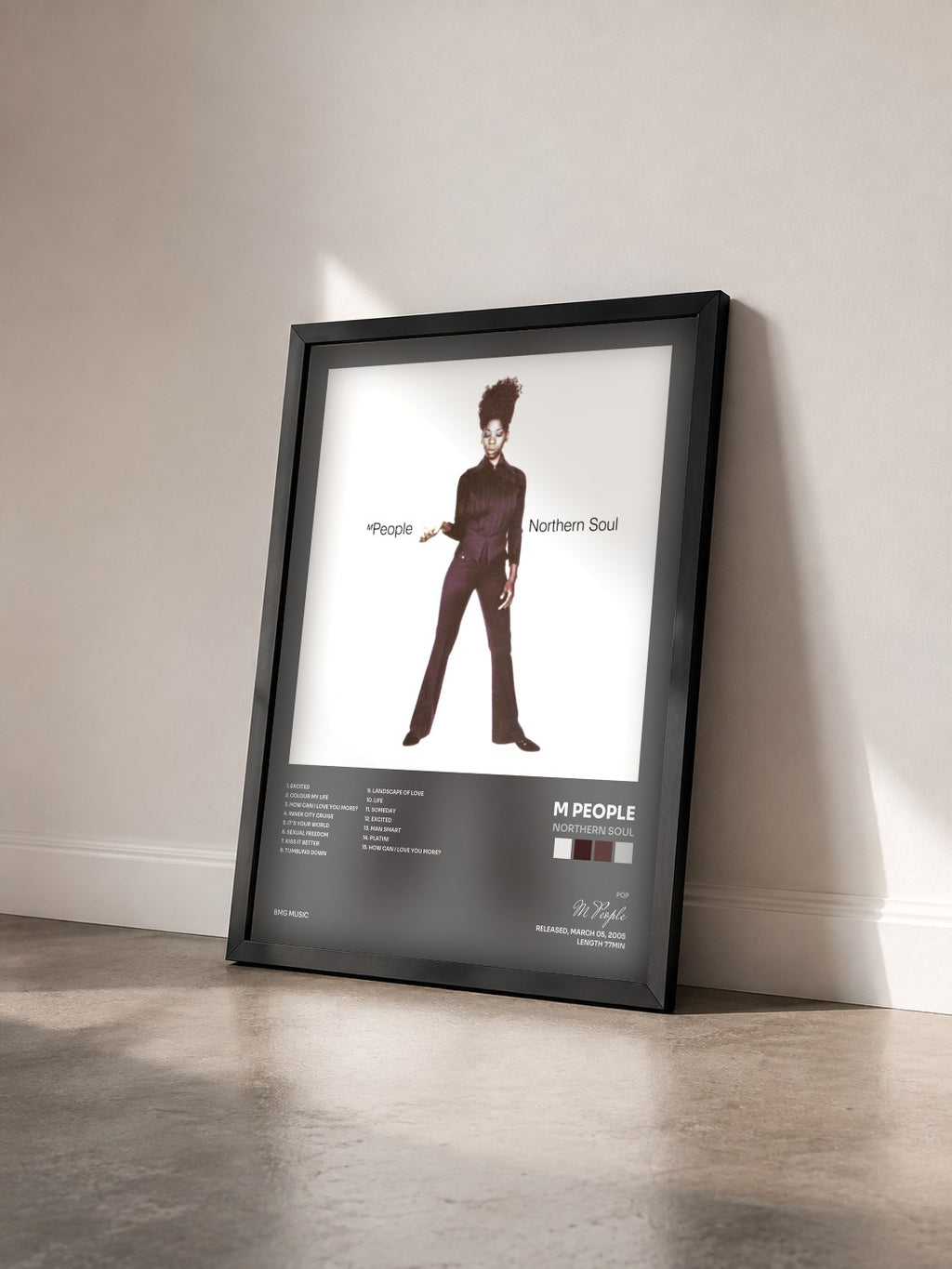 #noir Tableau de l'album Northern Soul de M People vu de trois quarts, cadre noir