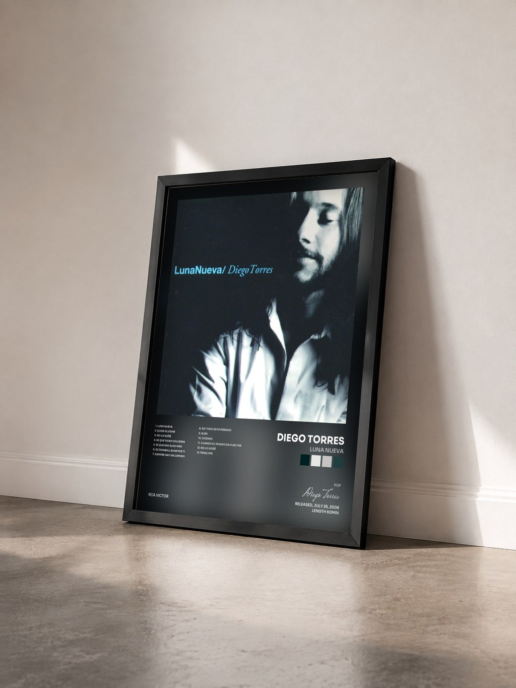#noir Tableau de l'album Luna Nueva de Diego Torres vu de trois quarts, cadre noir