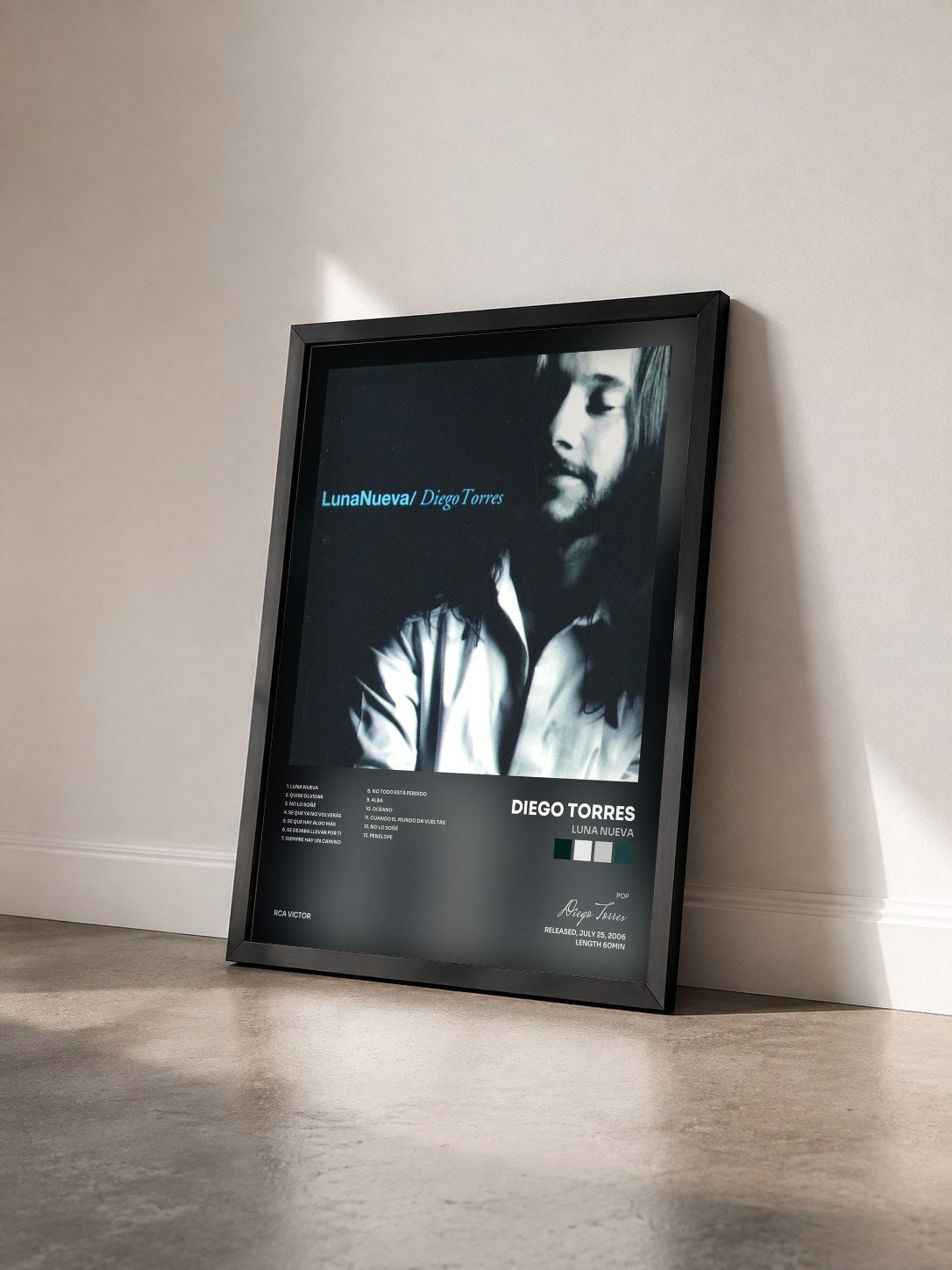#noir Tableau de l'album Luna Nueva de Diego Torres vu de trois quarts, cadre noir