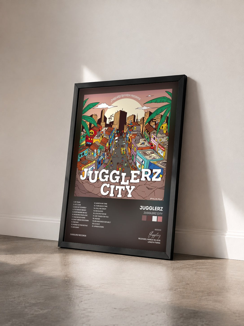 #noir Tableau de l'album Jugglerz City de Jugglerz vu de trois quarts, cadre noir