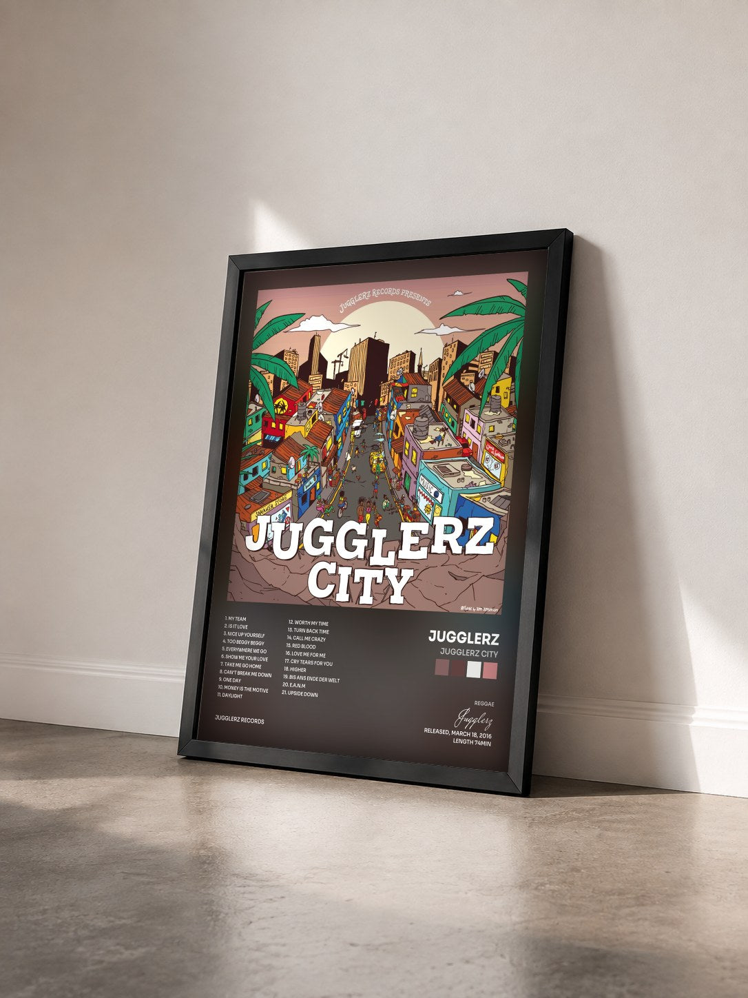 #noir Tableau de l'album Jugglerz City de Jugglerz vu de trois quarts, cadre noir