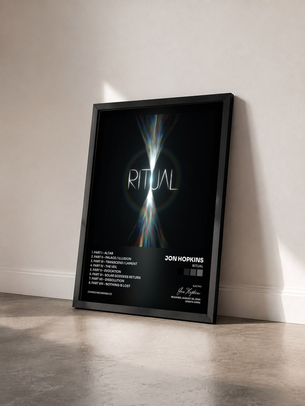 #noir Tableau de l'album RITUAL de Jon Hopkins vu de trois quarts, cadre noir