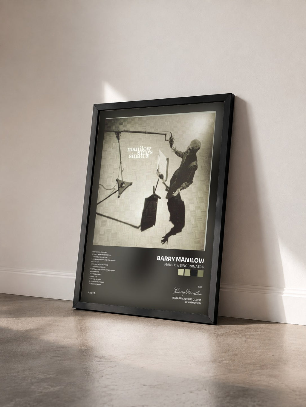 #noir Tableau de l'album Manilow Sings Sinatra de Barry Manilow vu de trois quarts, cadre noir