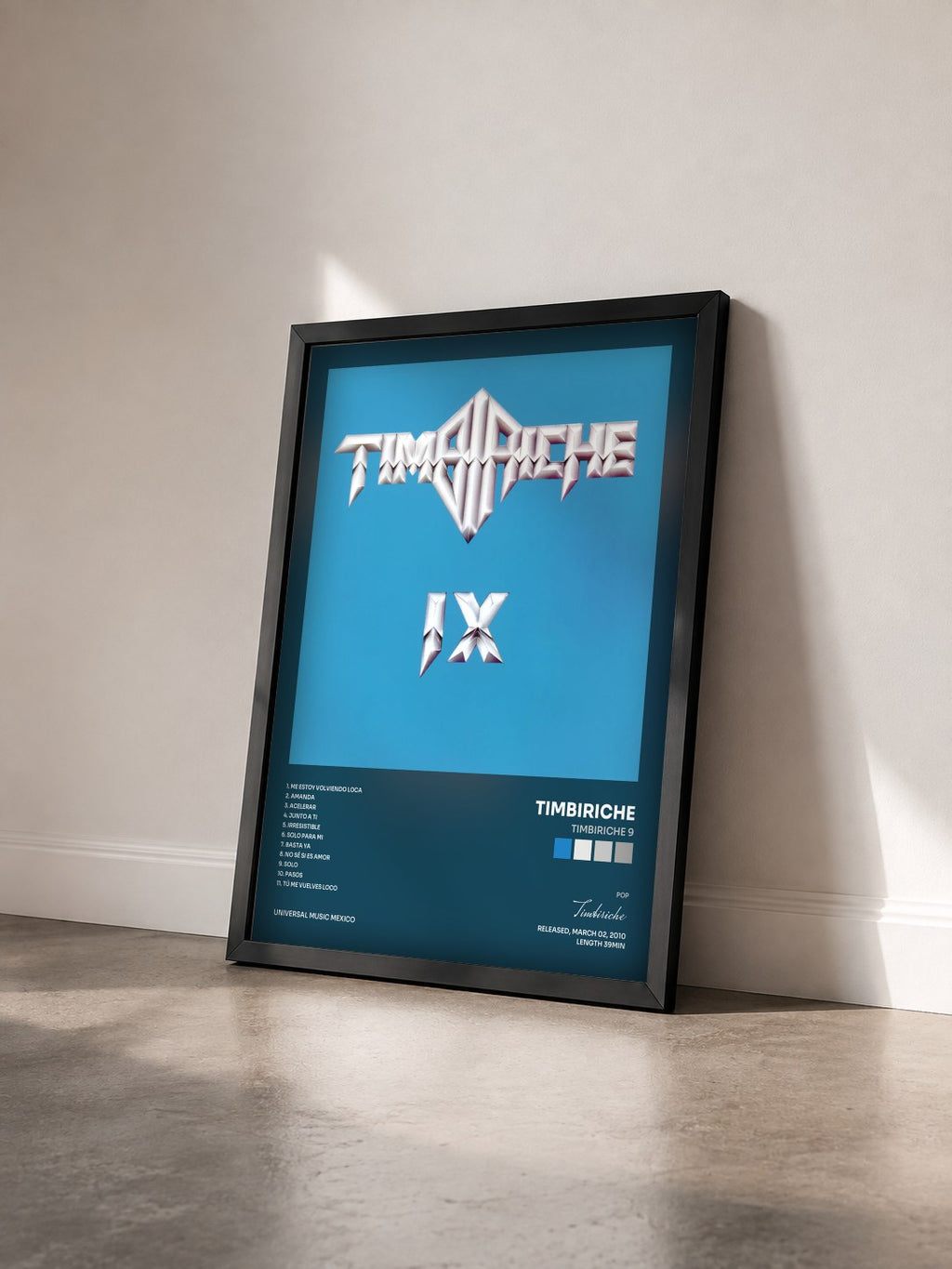 #noir Tableau de l'album Timbiriche 9 de Timbiriche vu de trois quarts, cadre noir