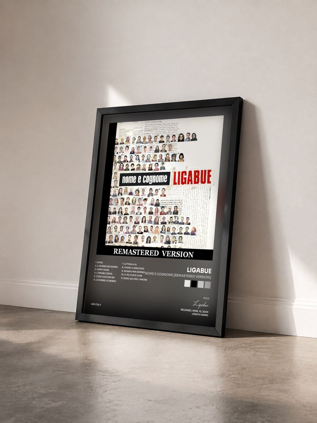#noir Tableau de l'album Nome e cognome [Remastered Version] de Ligabue vu de trois quarts, cadre noir