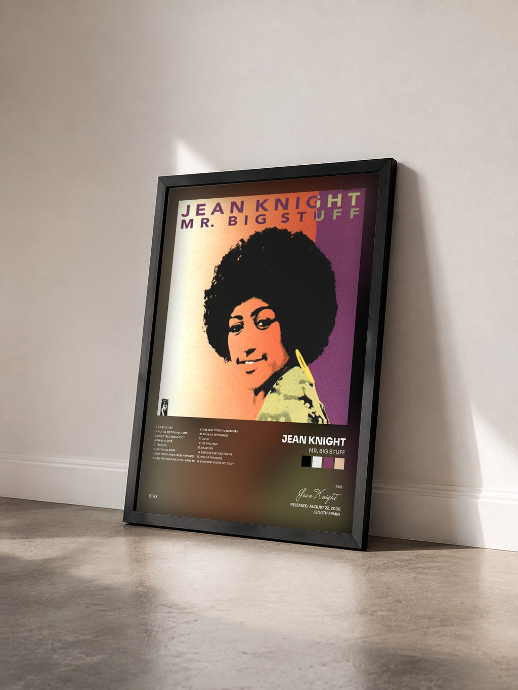 #noir Tableau de l'album Mr. Big Stuff de Jean Knight vu de trois quarts, cadre noir