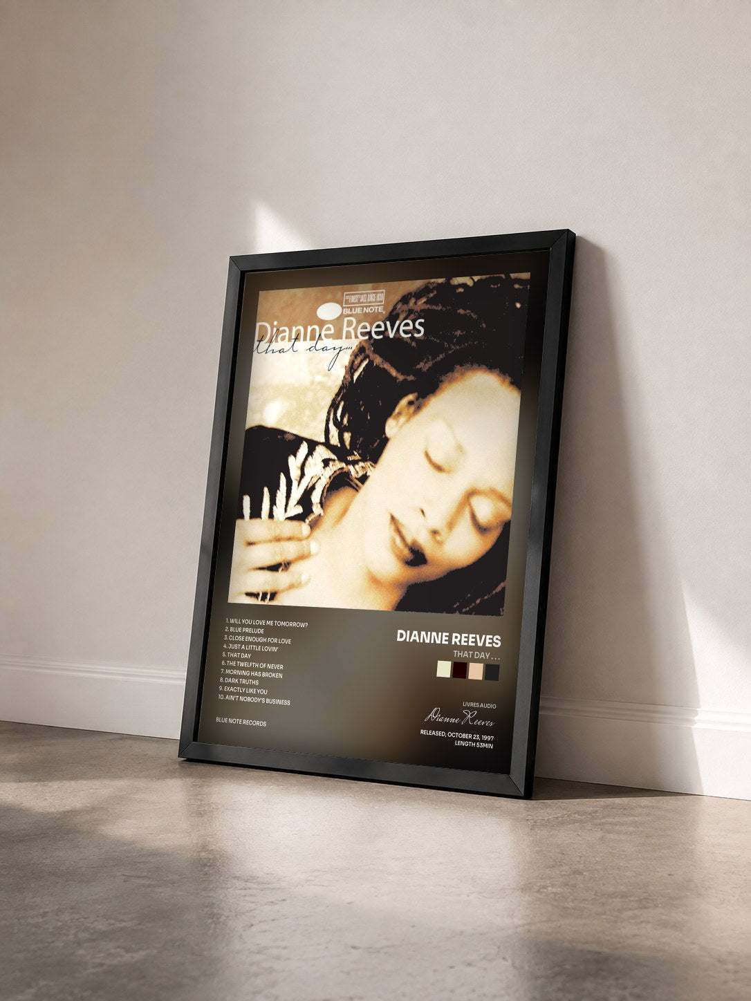 #noir Tableau de l'album That Day . . . de Dianne Reeves vu de trois quarts, cadre noir