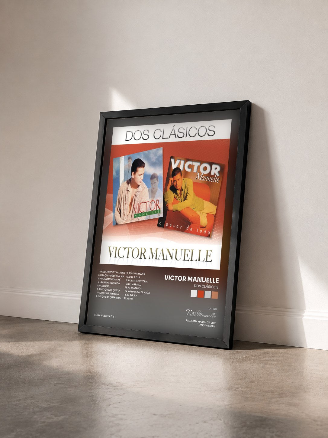 #noir Tableau de l'album Dos Clásicos de Victor Manuelle vu de trois quarts, cadre noir