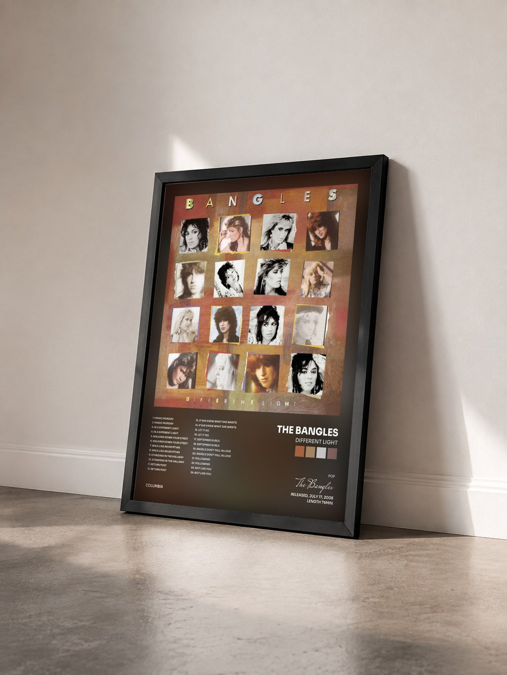 #noir Tableau de l'album Different Light de The Bangles vu de trois quarts, cadre noir