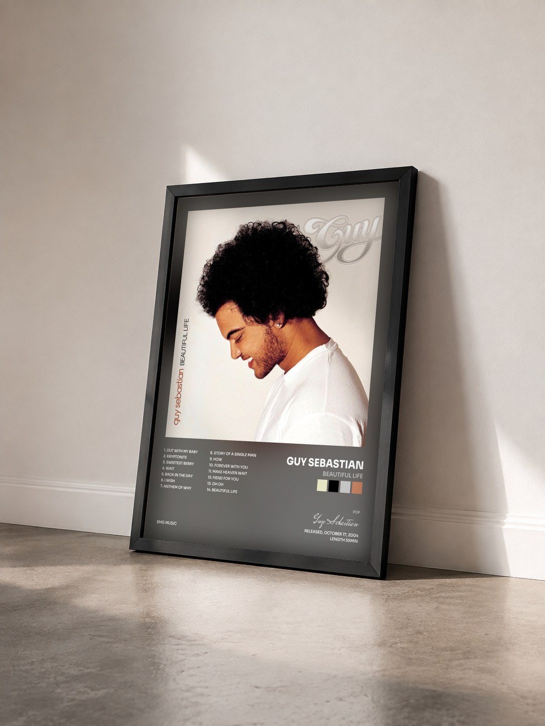 #noir Tableau de l'album Beautiful Life de Guy Sebastian vu de trois quarts, cadre noir
