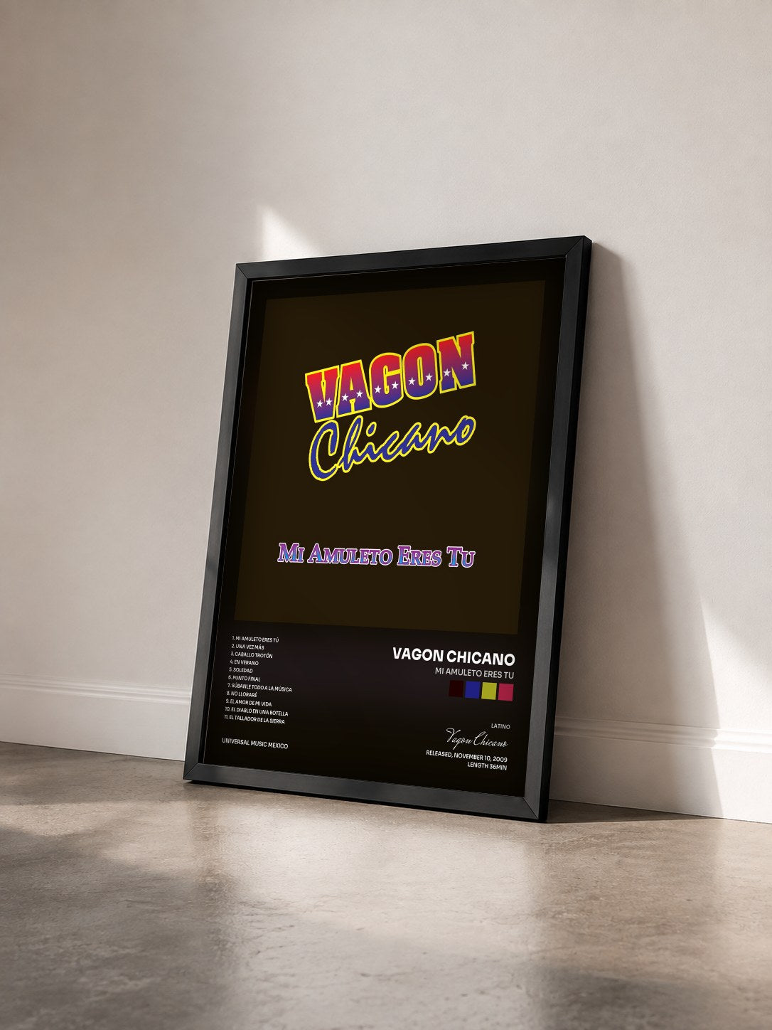 #noir Tableau de l'album Mi Amuleto Eres Tu de Vagon Chicano vu de trois quarts, cadre noir