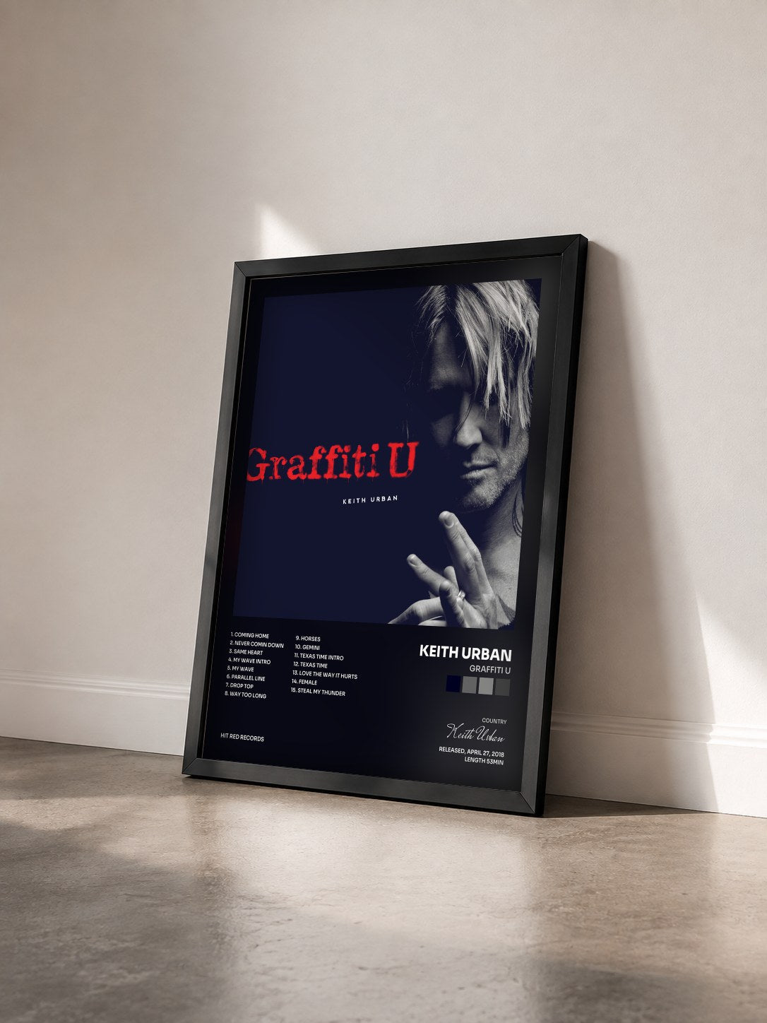 #noir Tableau de l'album Graffiti U de Keith Urban vu de trois quarts, cadre noir
