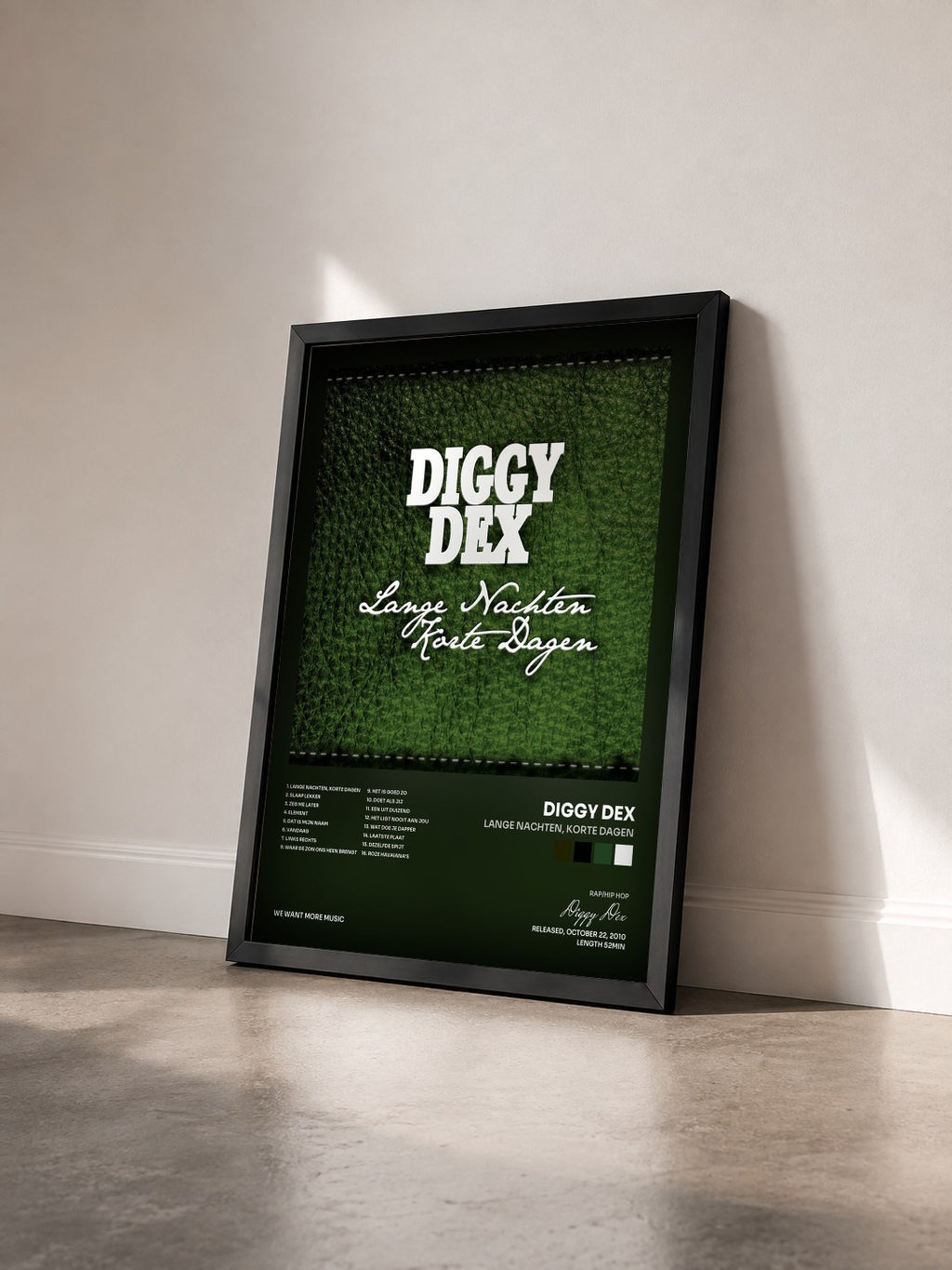 #noir Tableau de l'album Lange Nachten, Korte Dagen de Diggy Dex vu de trois quarts, cadre noir