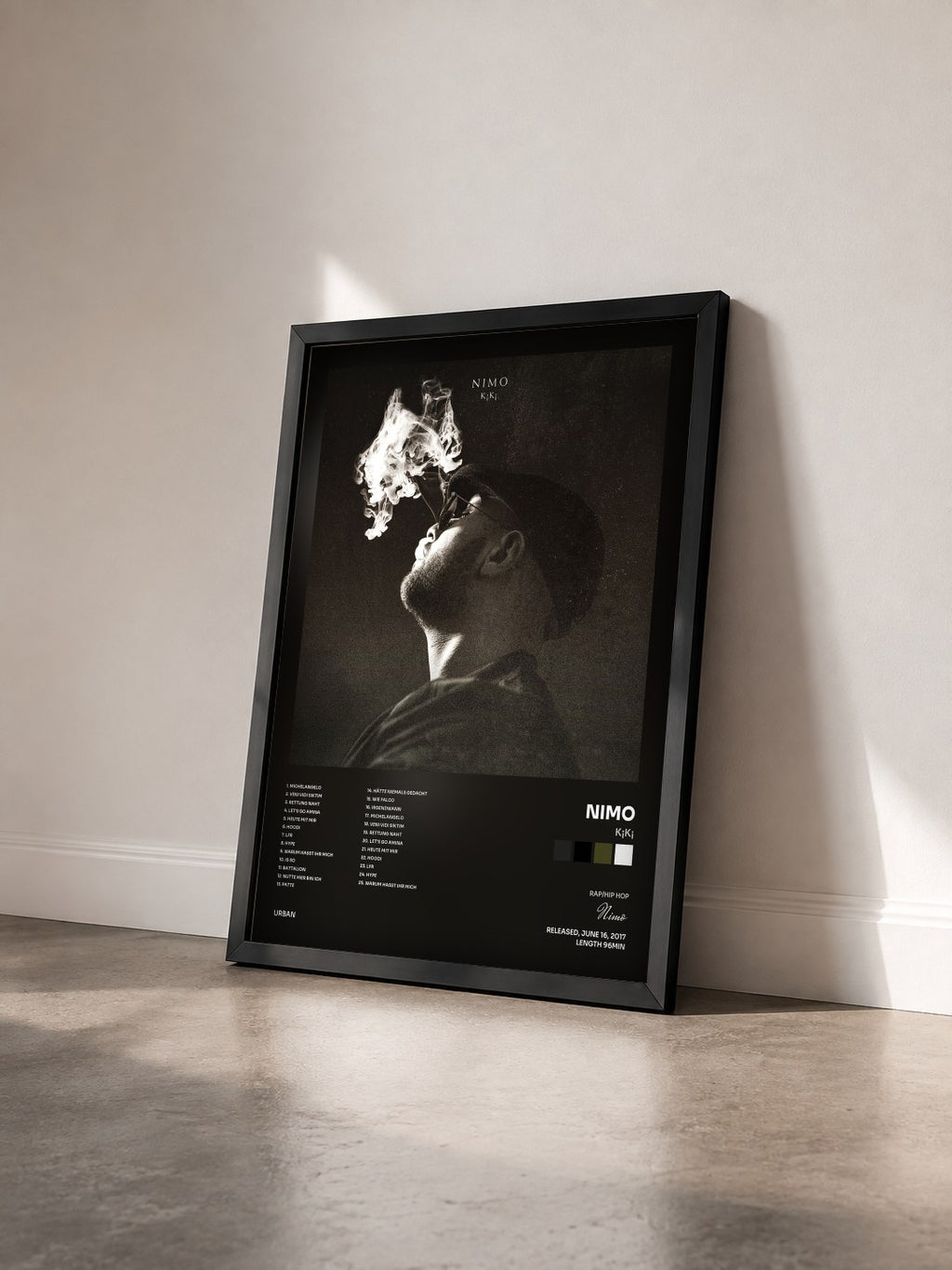 #noir Tableau de l'album K¡K¡ de Nimo vu de trois quarts, cadre noir