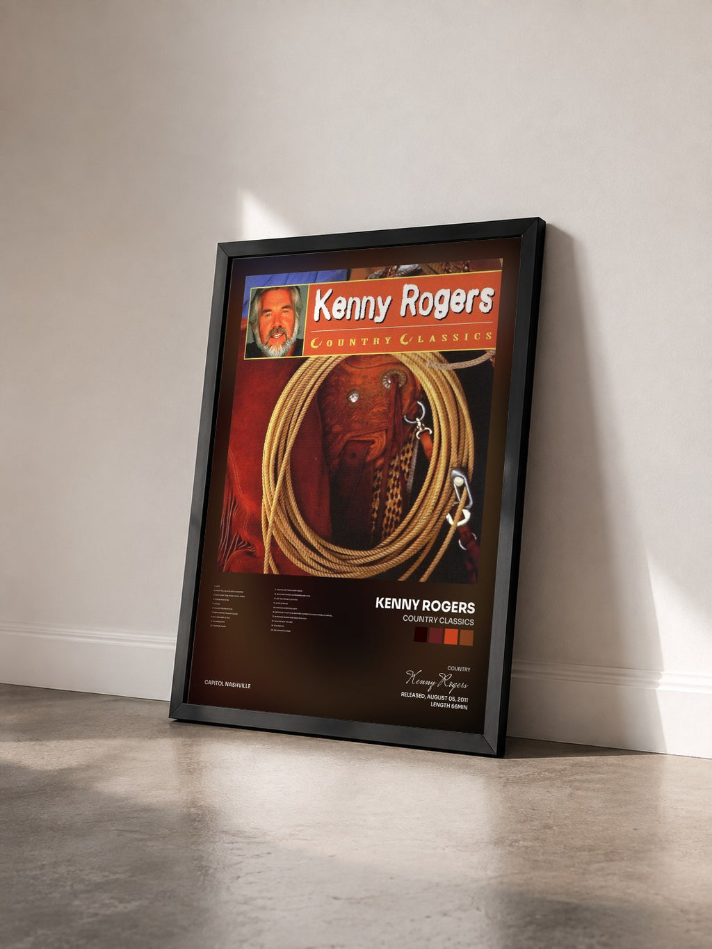 #noir Tableau de l'album Country Classics de Kenny Rogers vu de trois quarts, cadre noir