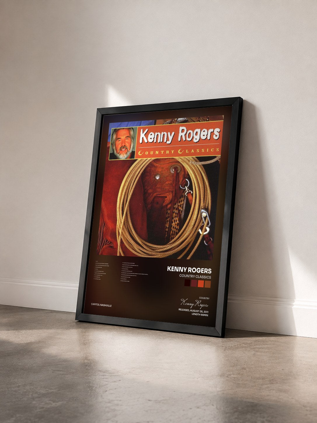 #noir Tableau de l'album Country Classics de Kenny Rogers vu de trois quarts, cadre noir
