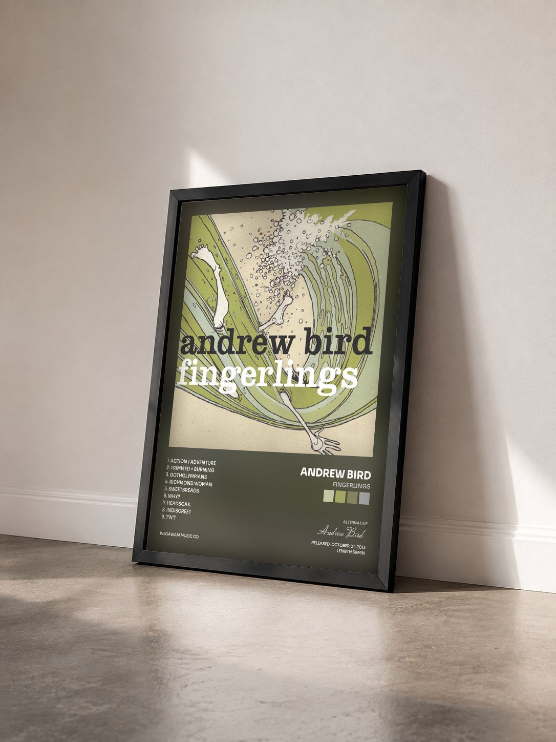 #noir Tableau de l'album Fingerlings de Andrew Bird vu de trois quarts, cadre noir