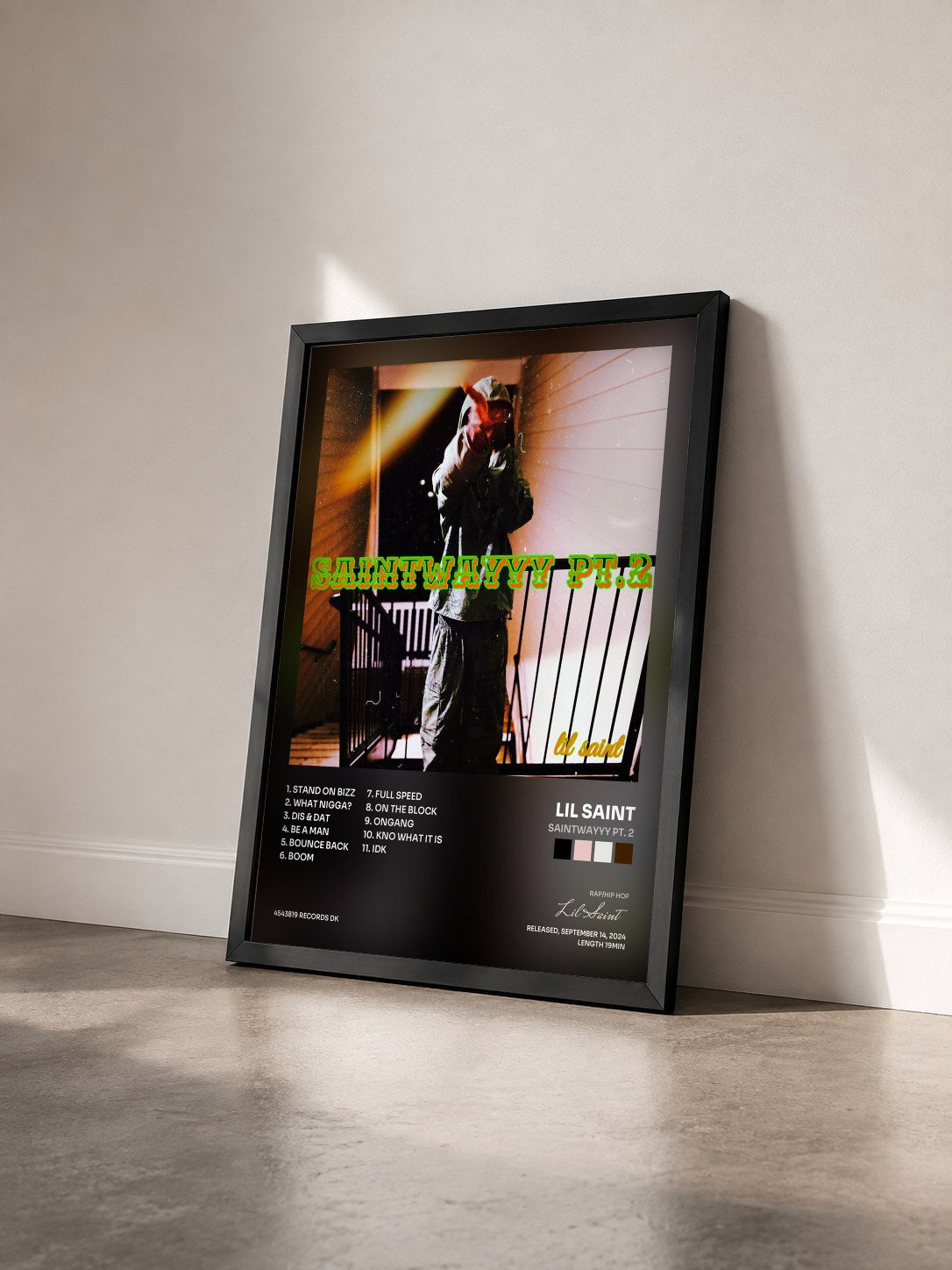 #noir Tableau de l'album SaintWayyy Pt. 2 de Lil Saint vu de trois quarts, cadre noir