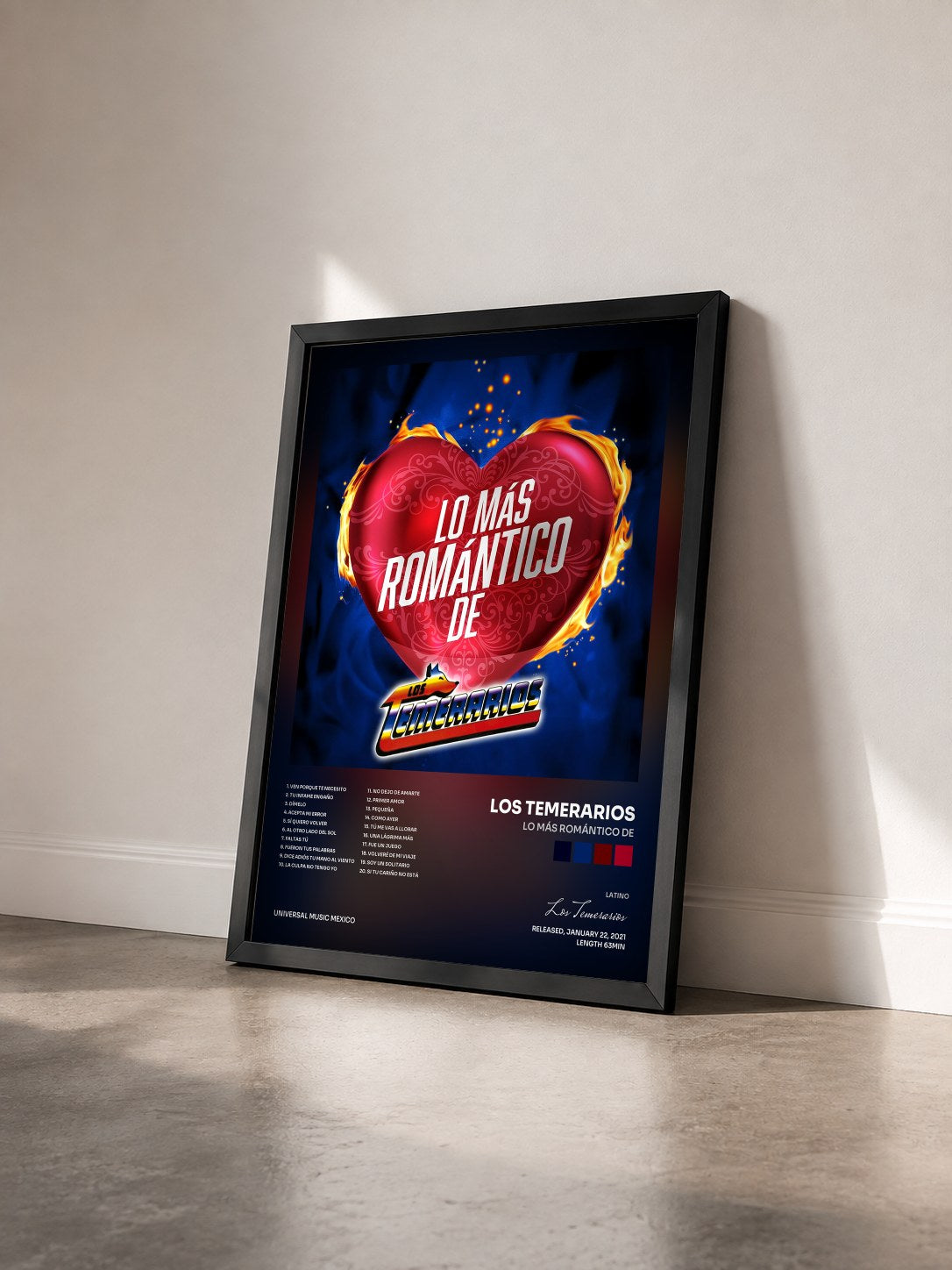 #noir Tableau de l'album Lo Más Romántico De de Los Temerarios vu de trois quarts, cadre noir