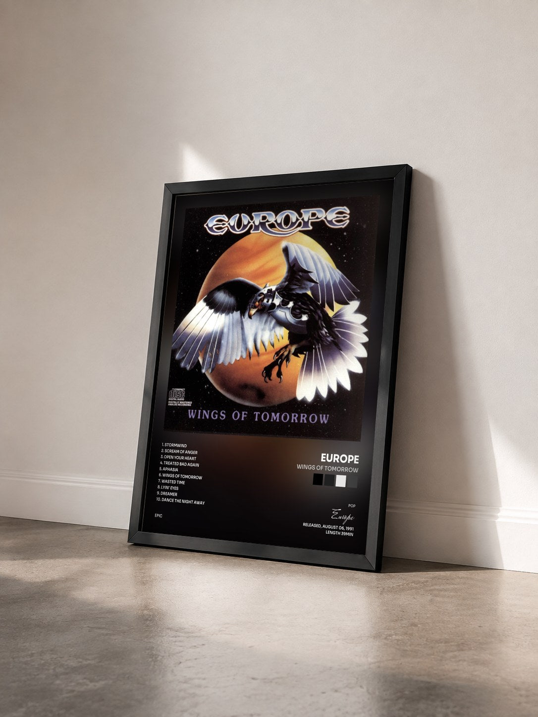 #noir Tableau de l'album Wings Of Tomorrow de Europe vu de trois quarts, cadre noir
