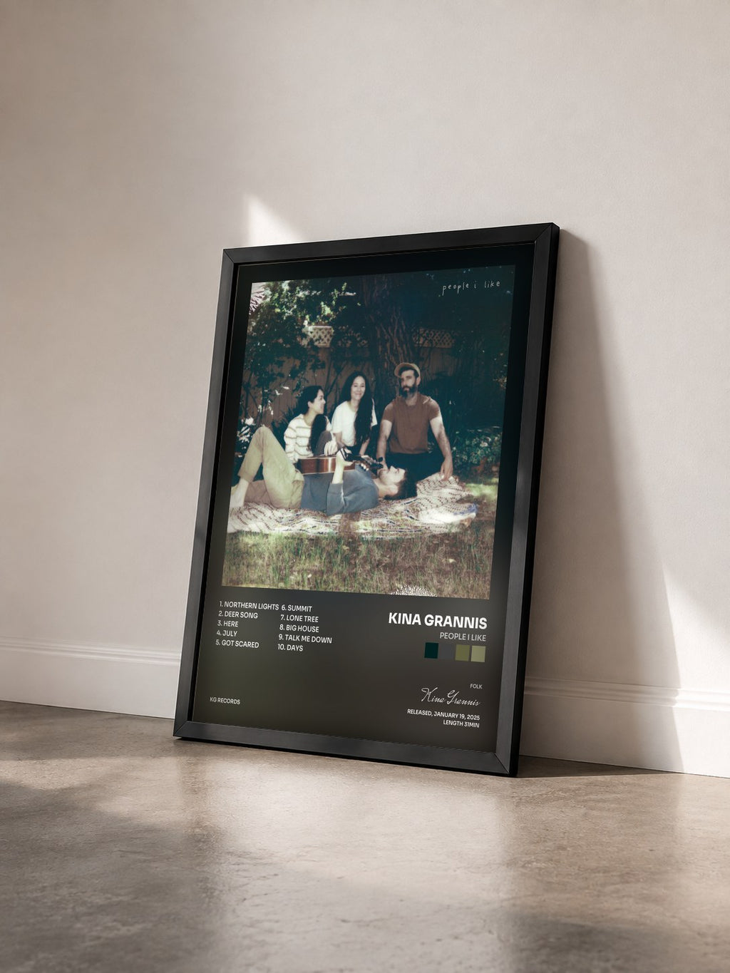 #noir Tableau de l'album people i like de Kina Grannis vu de trois quarts, cadre noir