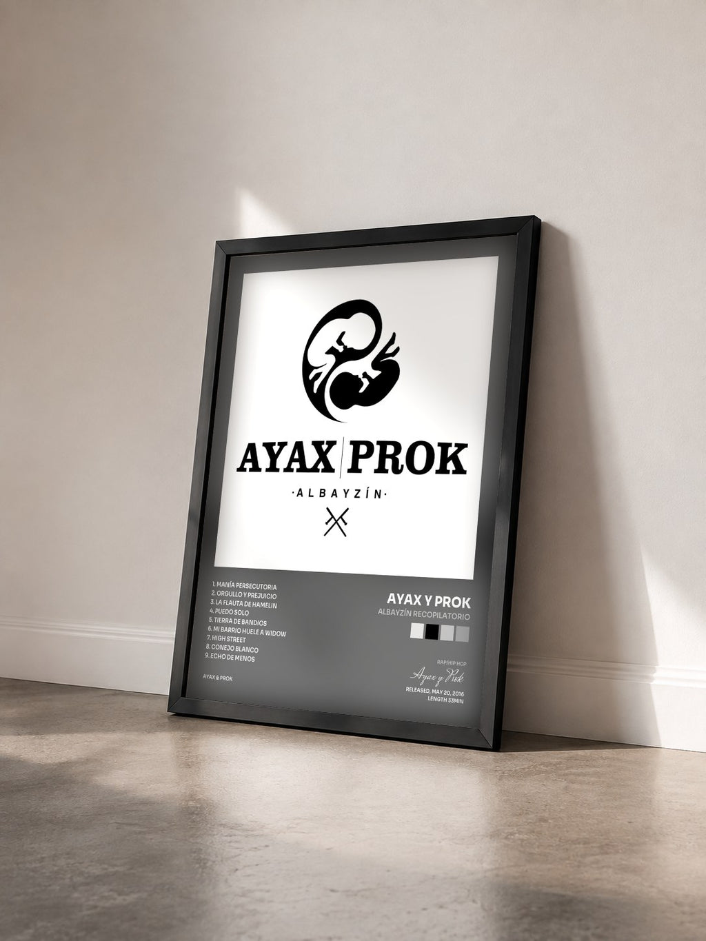 #noir Tableau de l'album Albayzín Recopilatorio de Ayax y Prok vu de trois quarts, cadre noir