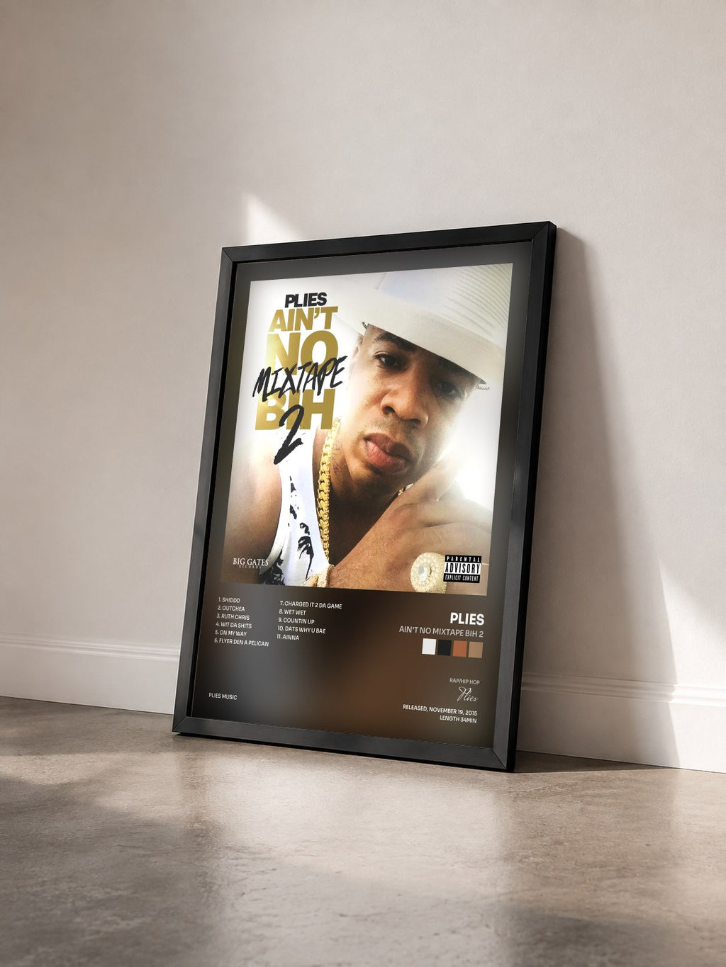 #noir Tableau de l'album Ain't No Mixtape Bih 2 de Plies vu de trois quarts, cadre noir