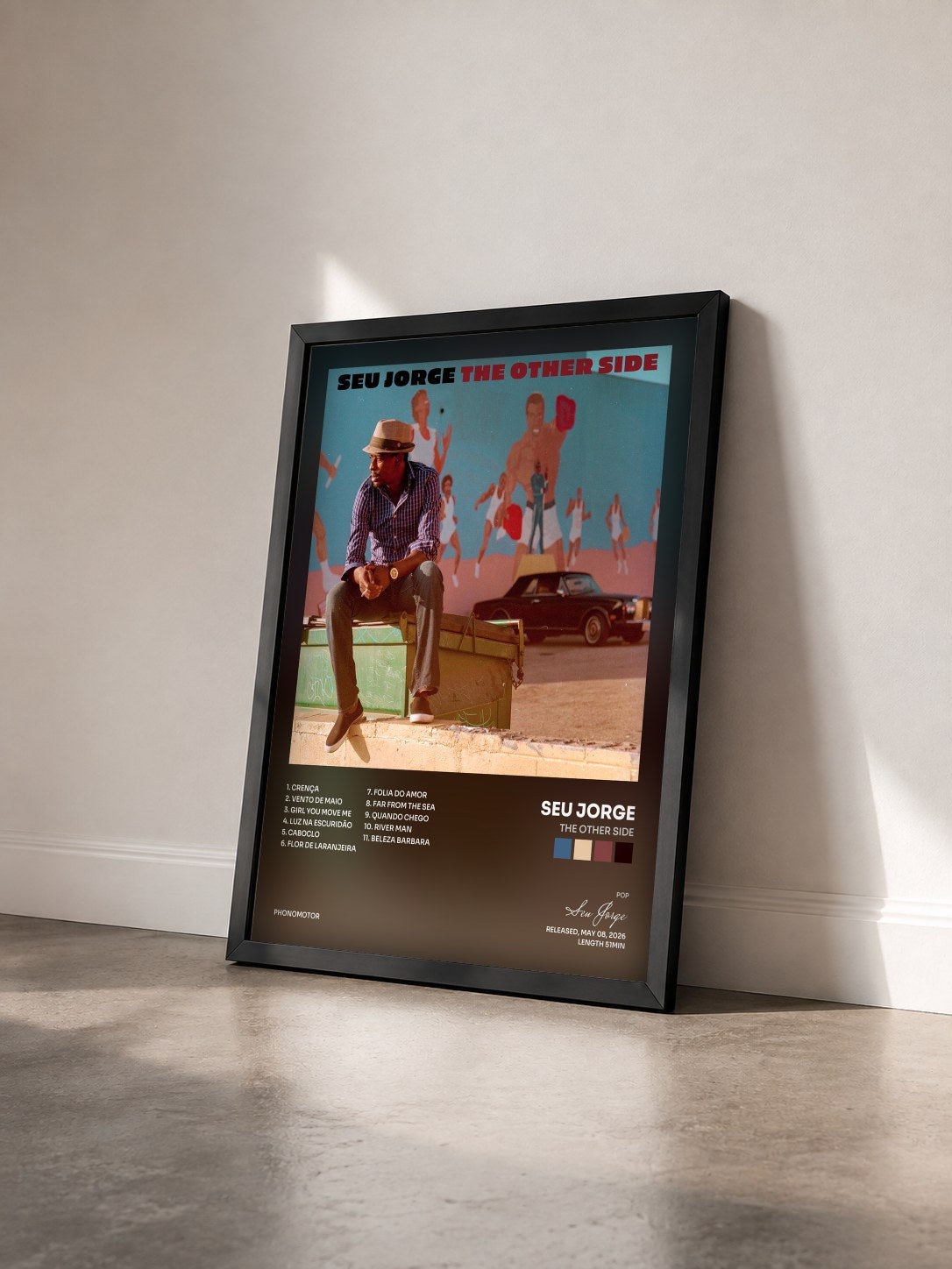 #noir Tableau de l'album The Other Side de Seu Jorge vu de trois quarts, cadre noir