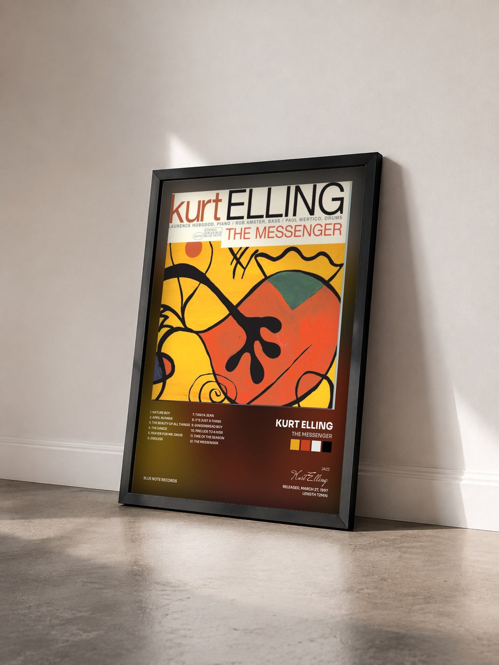 #noir Tableau de l'album The Messenger de Kurt Elling vu de trois quarts, cadre noir