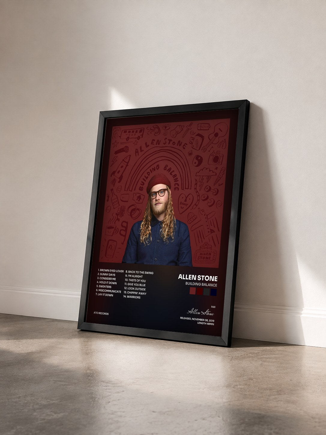 #noir Tableau de l'album Building Balance de Allen Stone vu de trois quarts, cadre noir