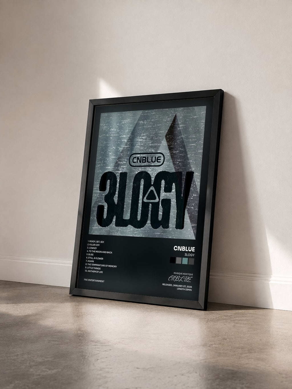 #noir Tableau de l'album 3LOGY de CNBLUE vu de trois quarts, cadre noir