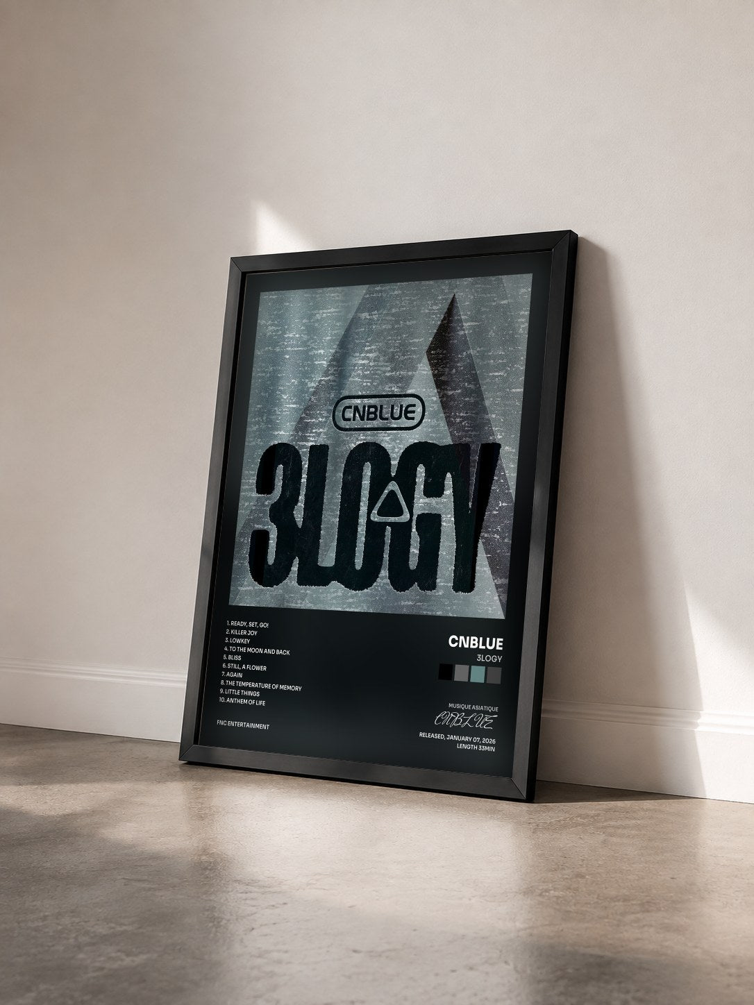 #noir Tableau de l'album 3LOGY de CNBLUE vu de trois quarts, cadre noir