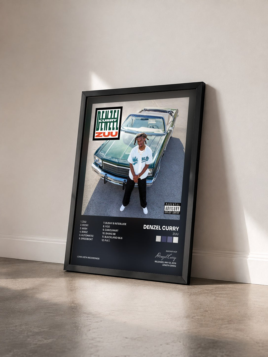 #noir Tableau de l'album ZUU de Denzel Curry vu de trois quarts, cadre noir