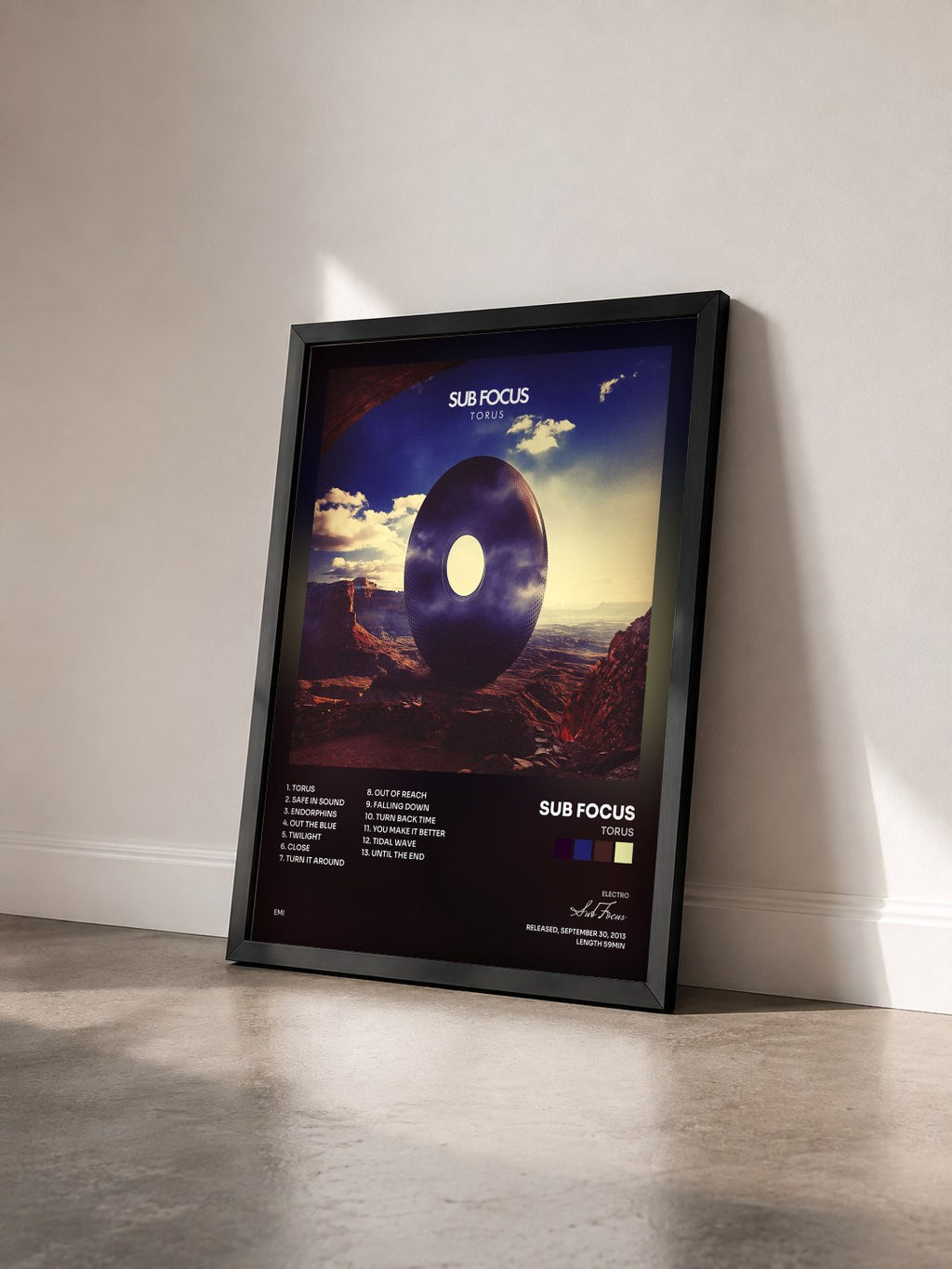 #noir Tableau de l'album Torus de Sub Focus vu de trois quarts, cadre noir