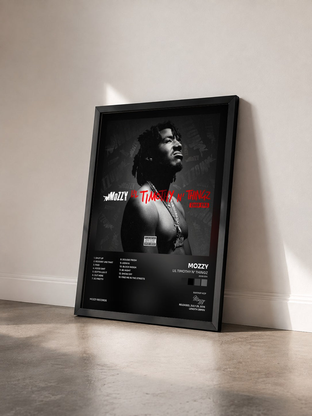 #noir Tableau de l'album Lil Timothy n' Thingz (2008 Era) de Mozzy vu de trois quarts, cadre noir
