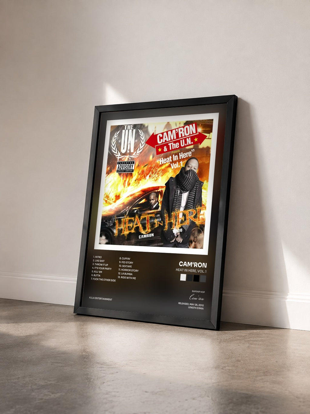 #noir Tableau de l'album Heat in Here, Vol. 1 de Cam'ron vu de trois quarts, cadre noir