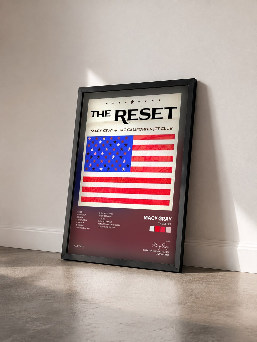 #noir Tableau de l'album The Reset de Macy Gray vu de trois quarts, cadre noir