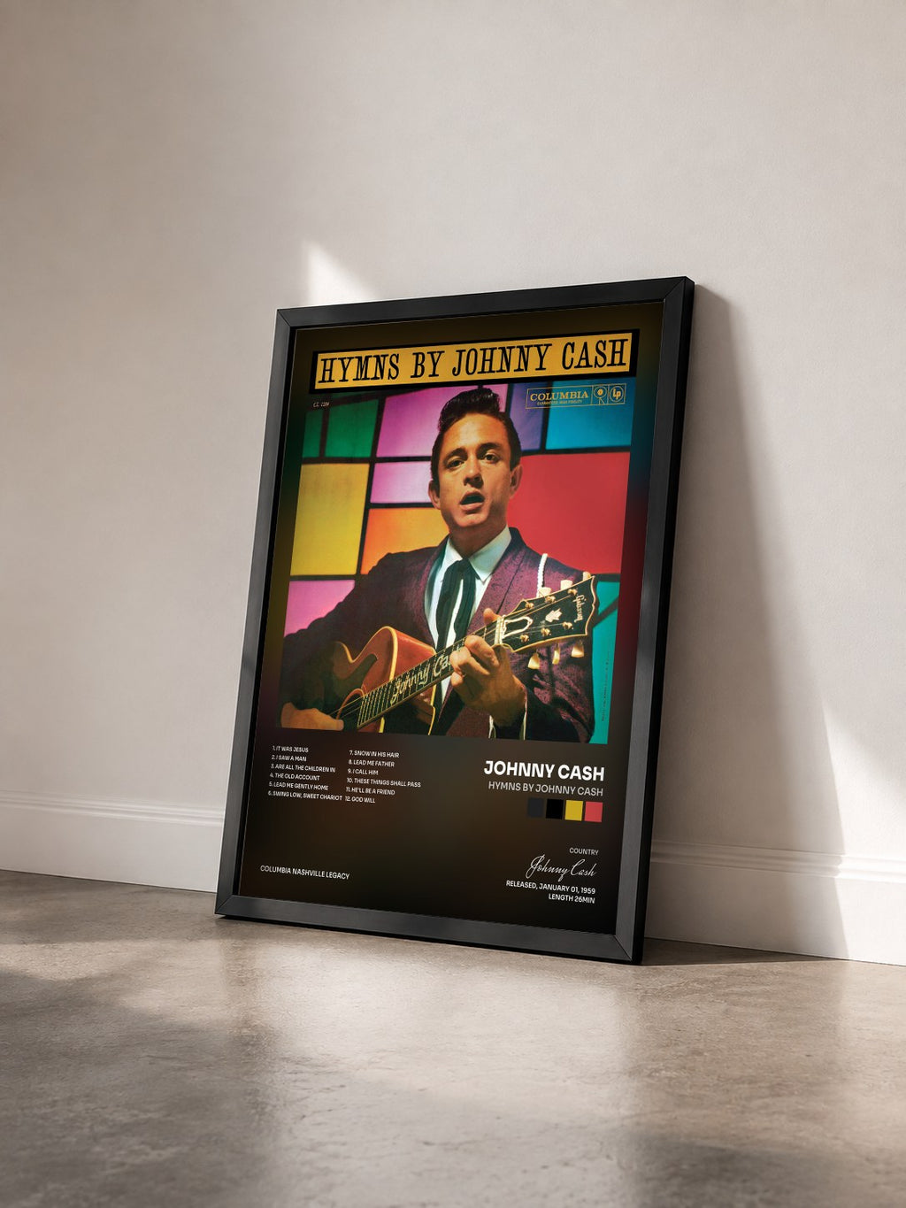 #noir Tableau de l'album Hymns by Johnny Cash de Johnny Cash vu de trois quarts, cadre noir