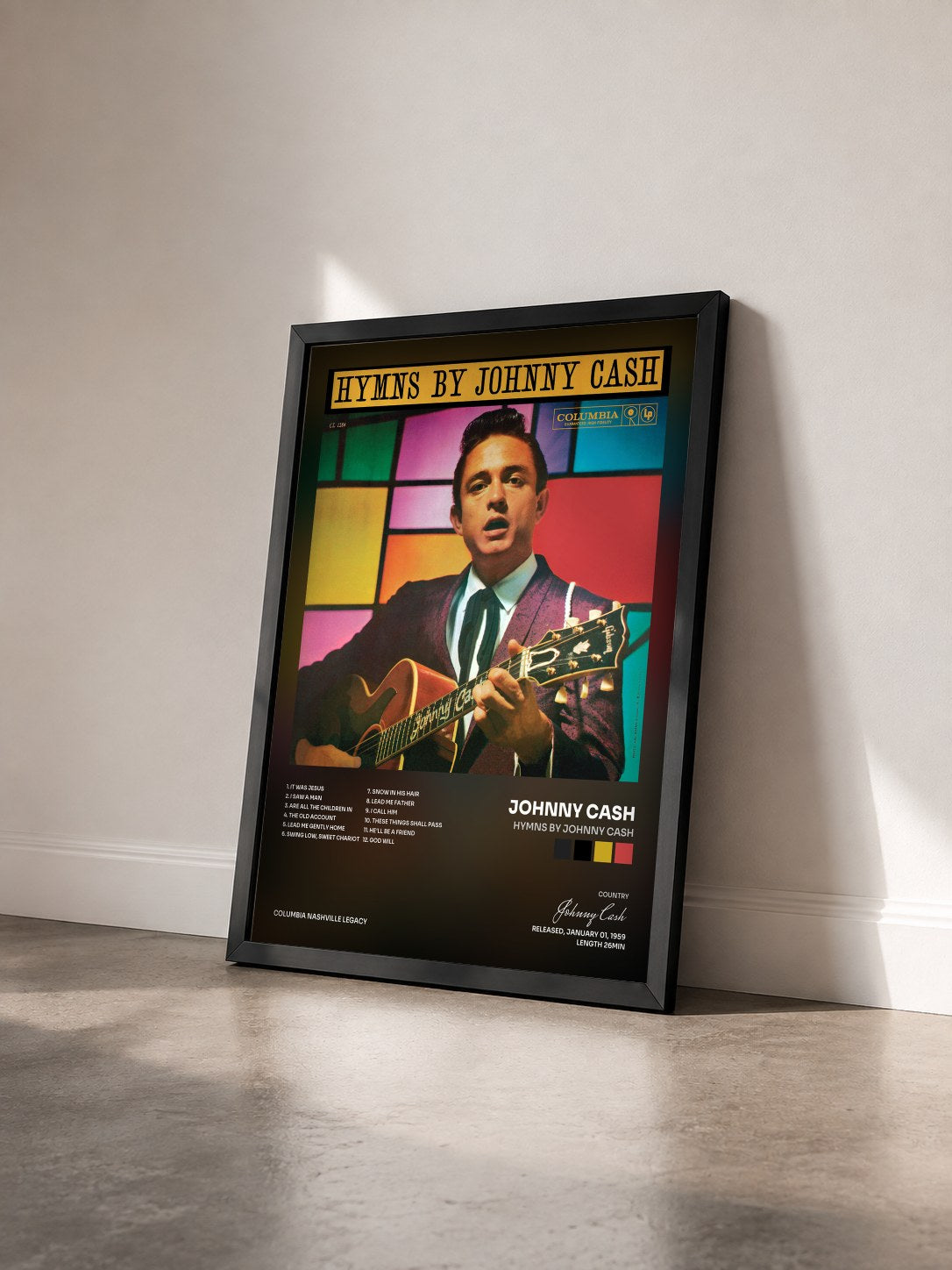 #noir Tableau de l'album Hymns by Johnny Cash de Johnny Cash vu de trois quarts, cadre noir