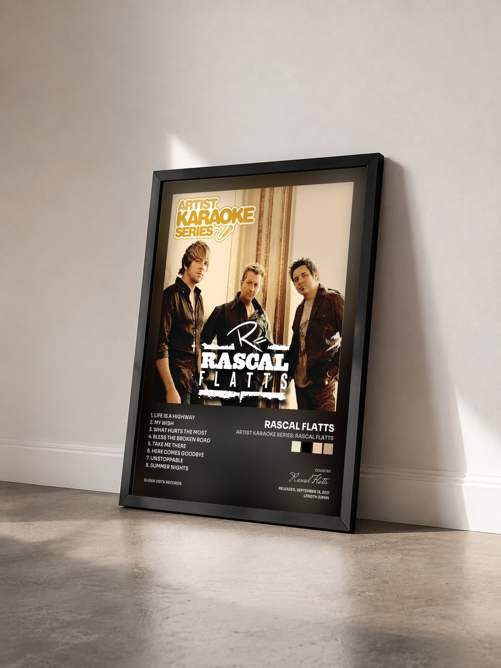 #noir Tableau de l'album Artist Karaoke Series: Rascal Flatts de Rascal Flatts vu de trois quarts, cadre noir