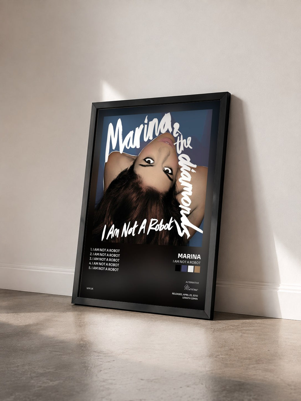 #noir Tableau de l'album I Am Not a Robot de Marina vu de trois quarts, cadre noir